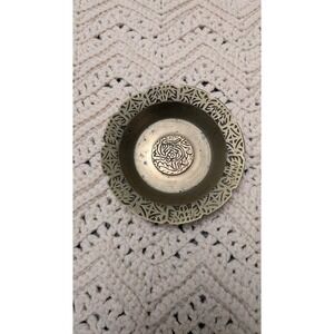 Vintage Etched Brass Ashtray Trinket Dish Scalloped Edge Made in Korea 4.5 Inch